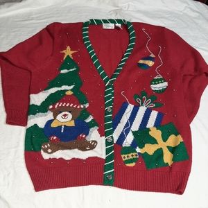 Ugly tacky granny cardigan Christmas Holiday teddy bear sweater 1x